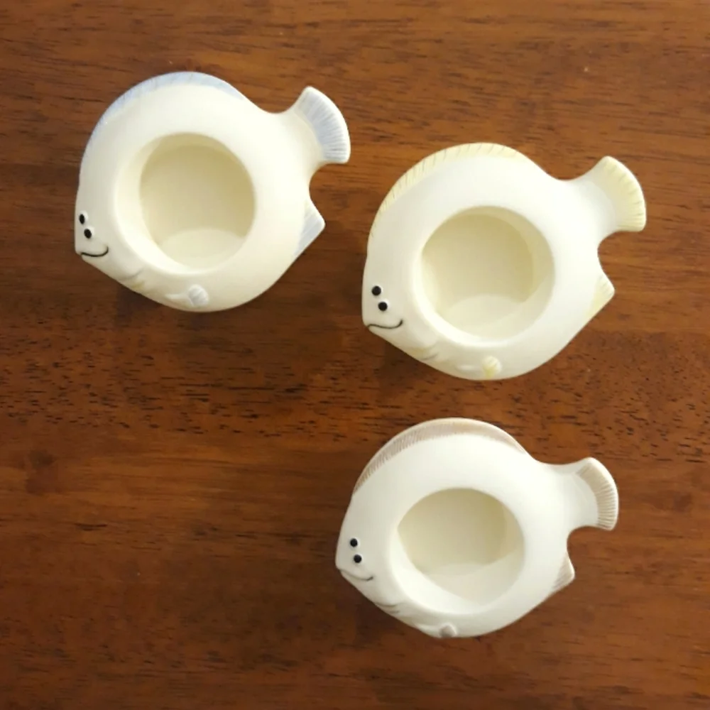 Vintage PartyLite Aqua Pals Bisque Porcelain Candle Floater - Fish Candle Holder